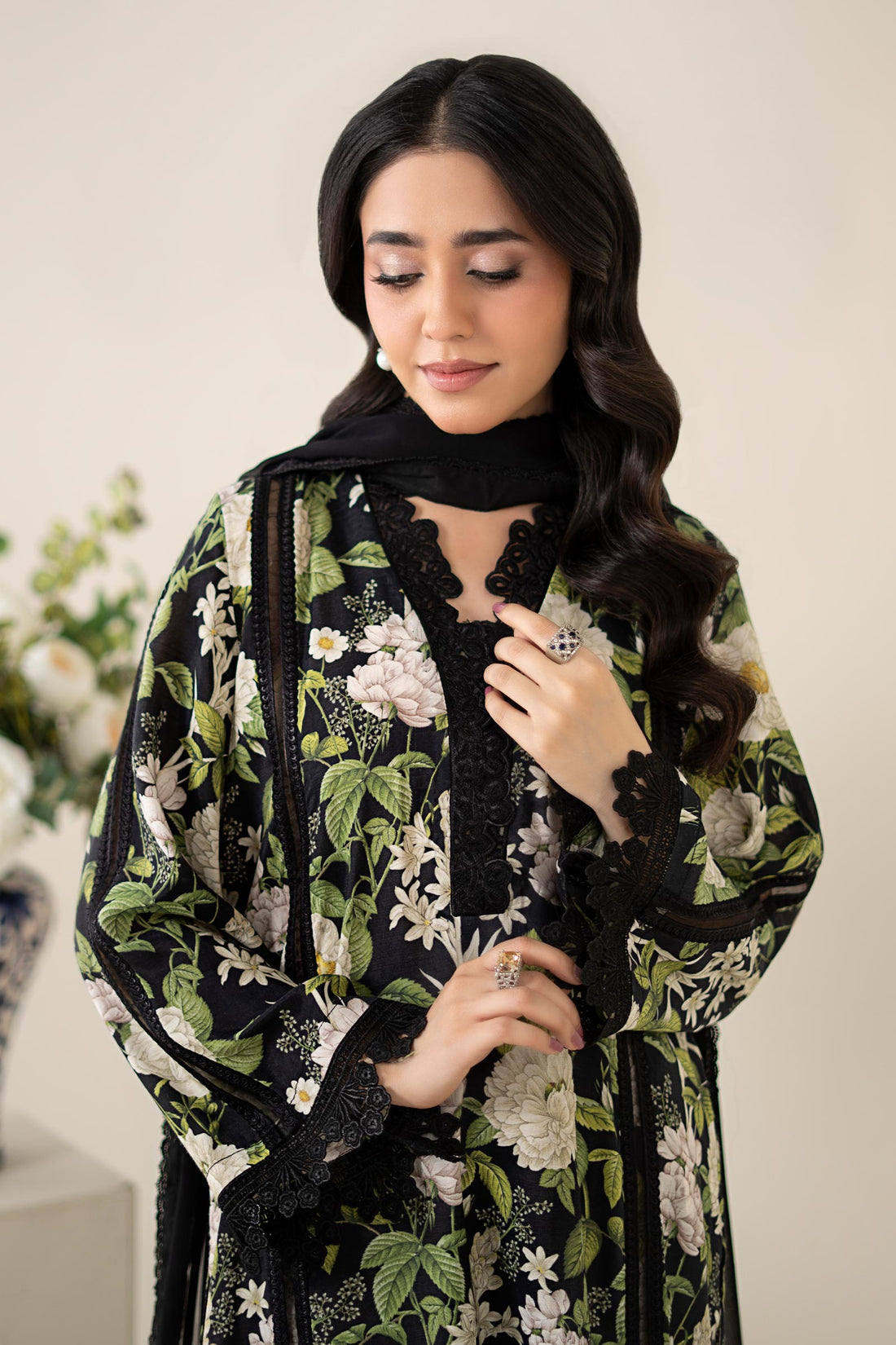 3 Piece Embroidered Raw Silk Suit
