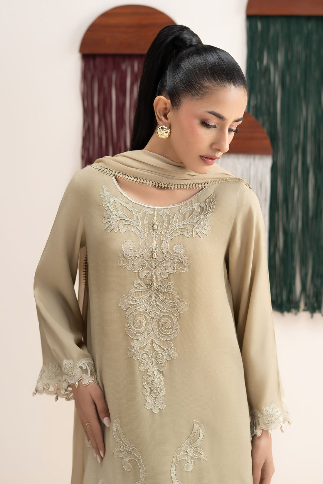 3 Piece Embroidered Raw Silk Suit
