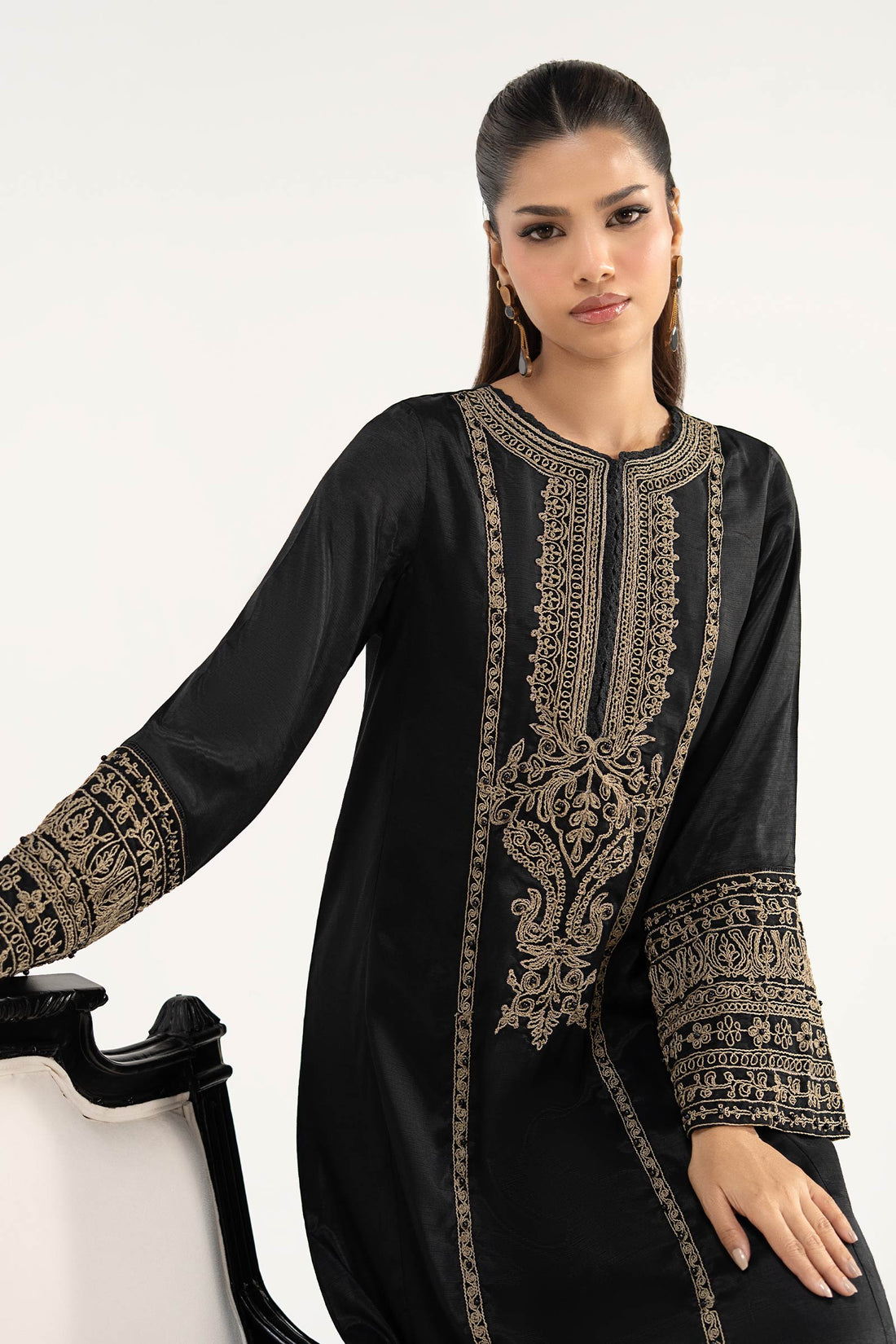 2 Piece Embroidered Raw Silk Suit