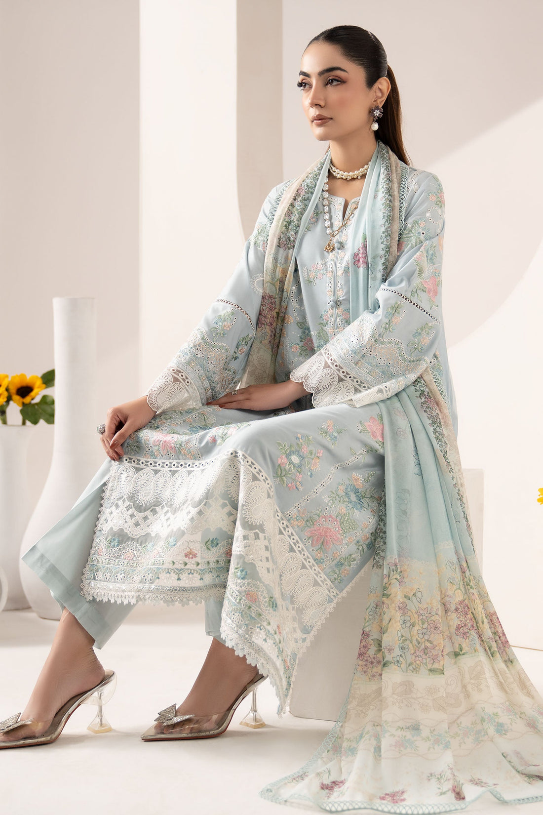 3 Piece Embroidered Paper Silk Suit