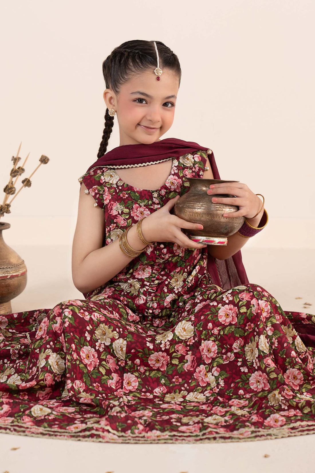 3 Piece Embroidered Raw Silk Suit