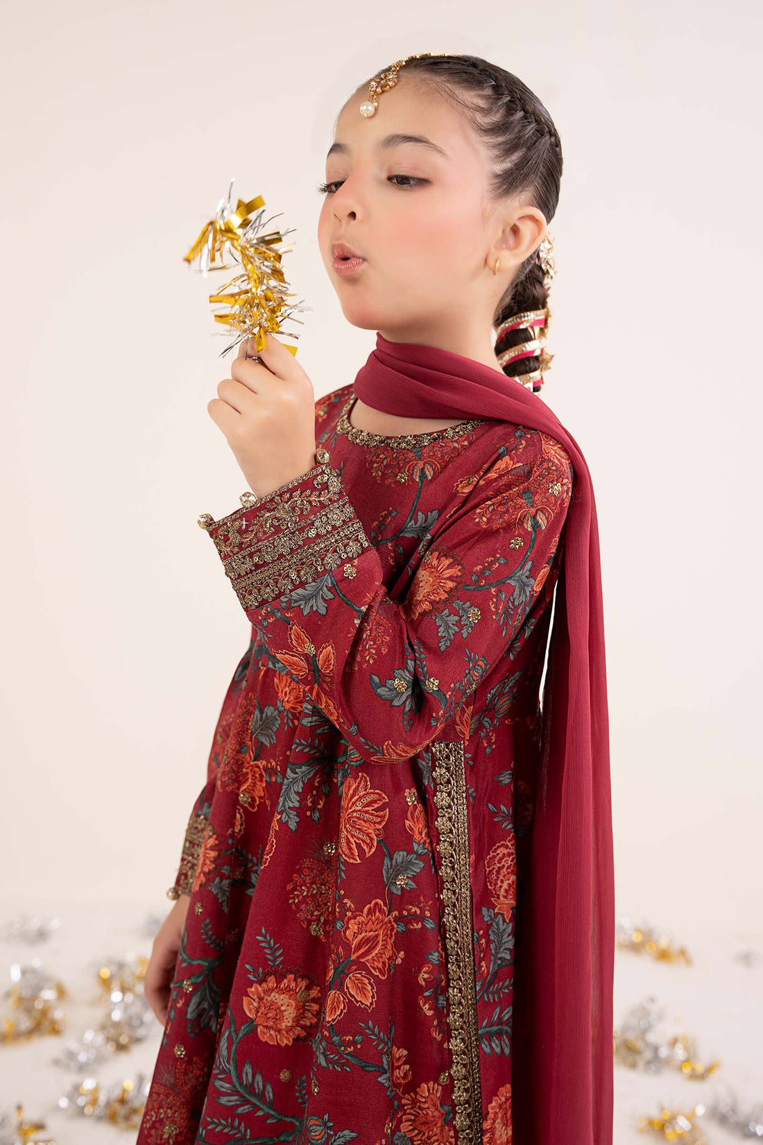 3 Piece Embroidered Raw Silk Suit