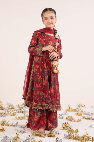 3 Piece Embroidered Raw Silk Suit