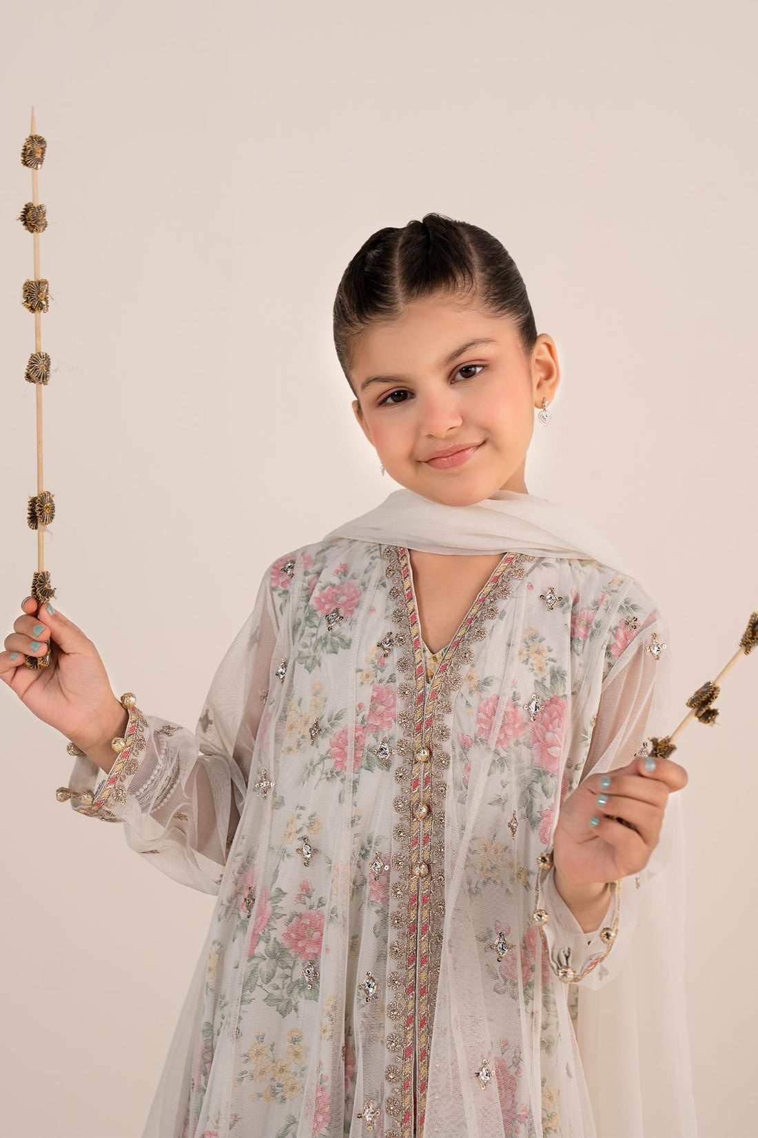 4 Piece Embroidered Net Suit