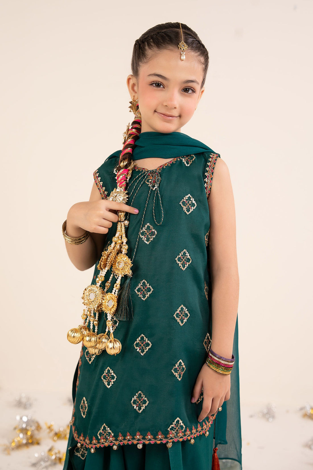 3 Piece Embroidered Raw Silk Suit