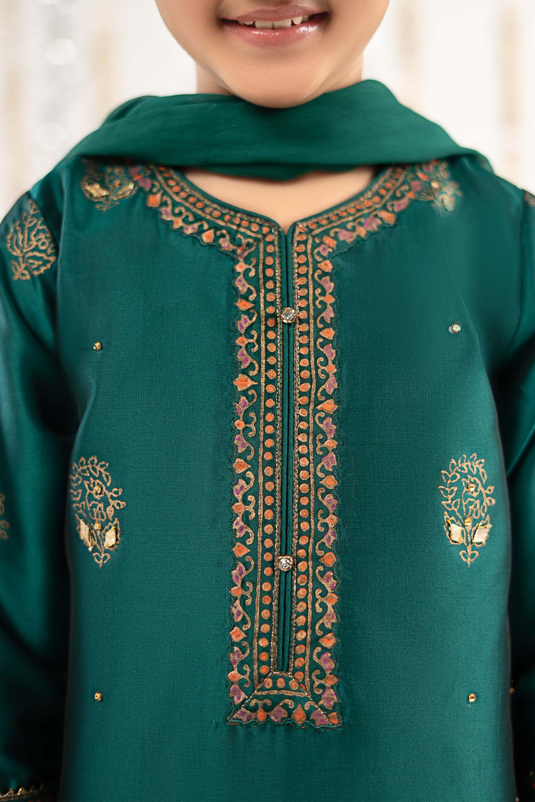 3 Piece Printed Two Tone Silk Suit