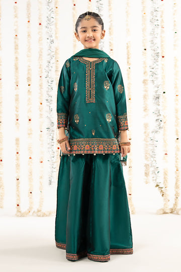 3 Piece Printed Two Tone Silk Suit