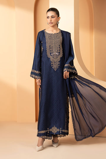 3 Piece Embroidered Self Tassel Silk Suit