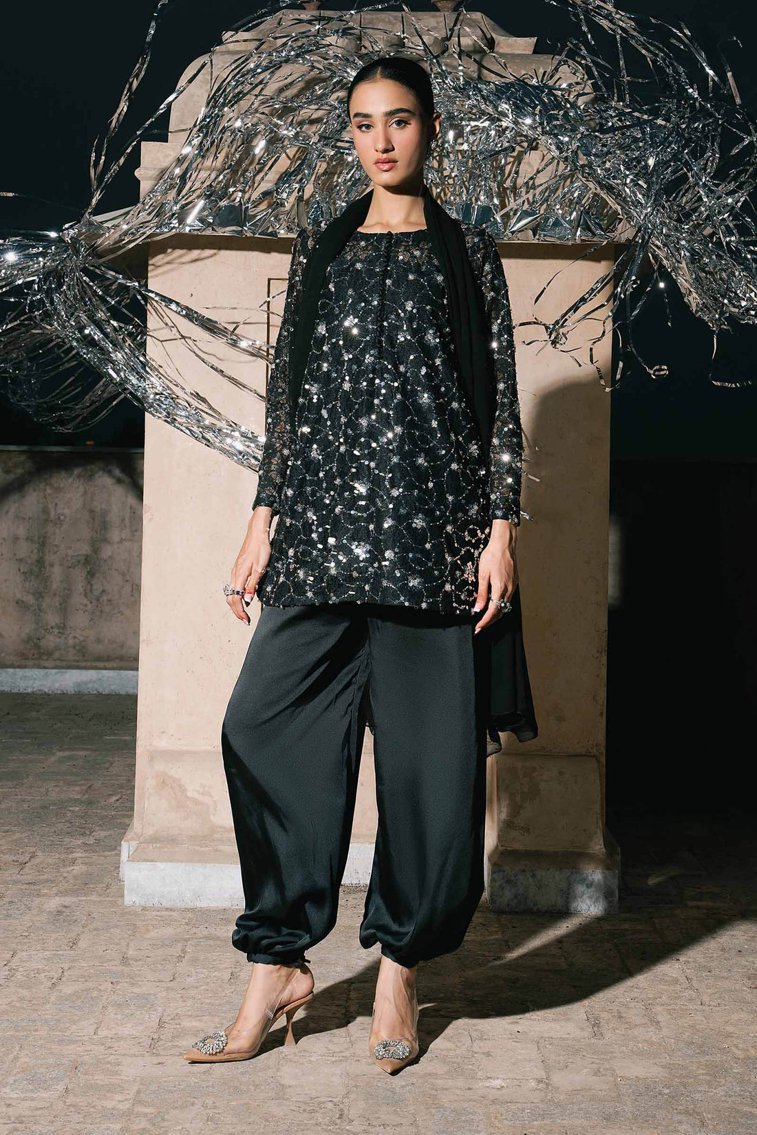 3 Piece Embroidered Net Suit