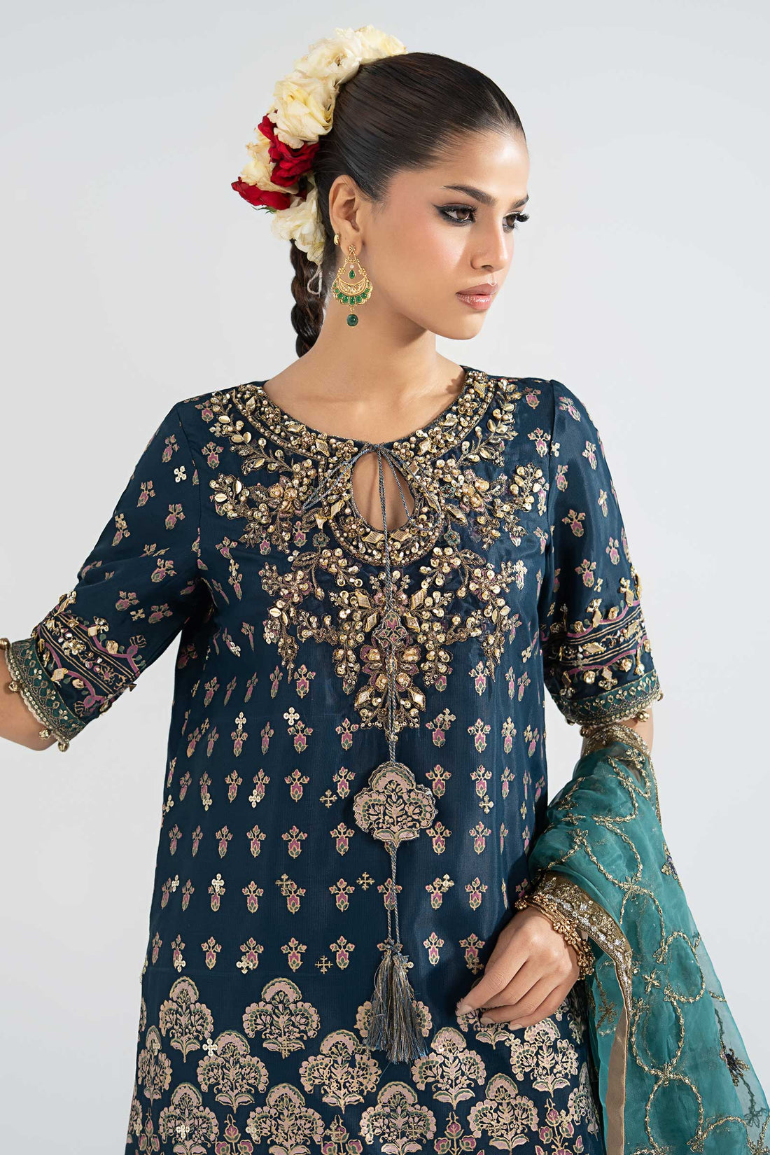 3 Piece Embroidered Raw Silk Suit