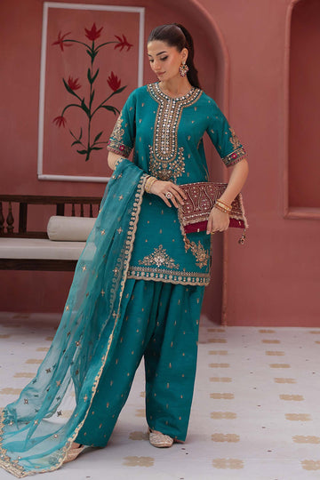 3 Piece Embroidered Raw Silk Suit