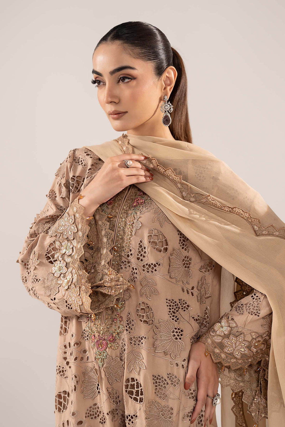 3 Piece Embroidered Raw Silk Suit