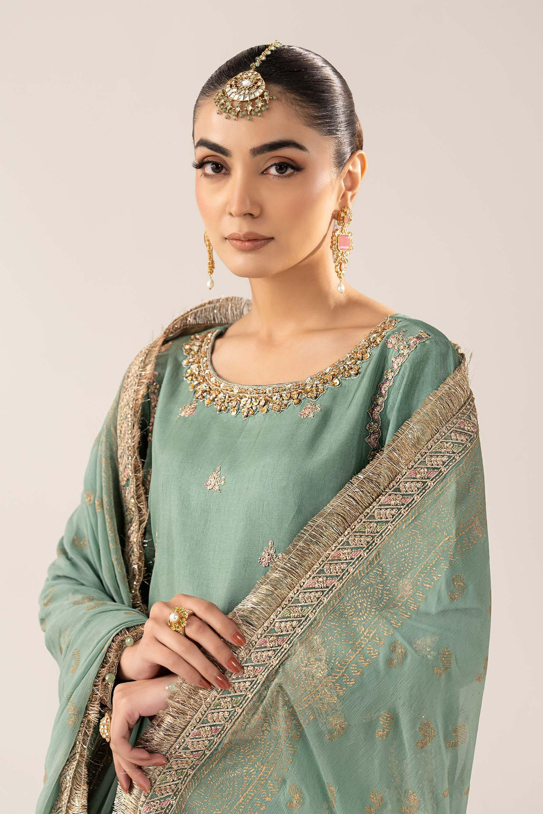 3 Piece Embroidered Raw Silk Suit