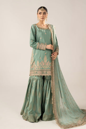 3 Piece Embroidered Raw Silk Suit