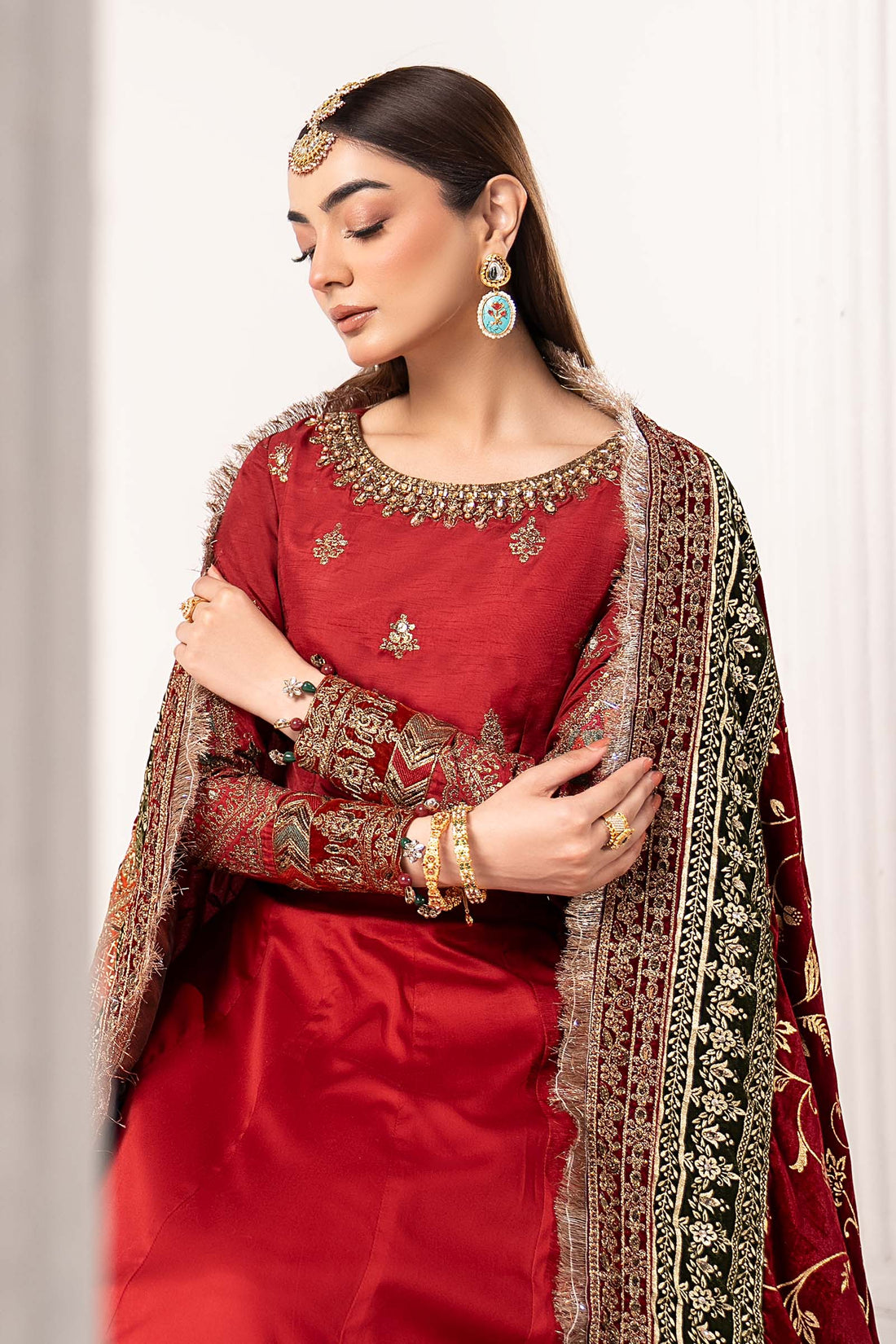 3 Piece Embroidered Raw Silk Suit