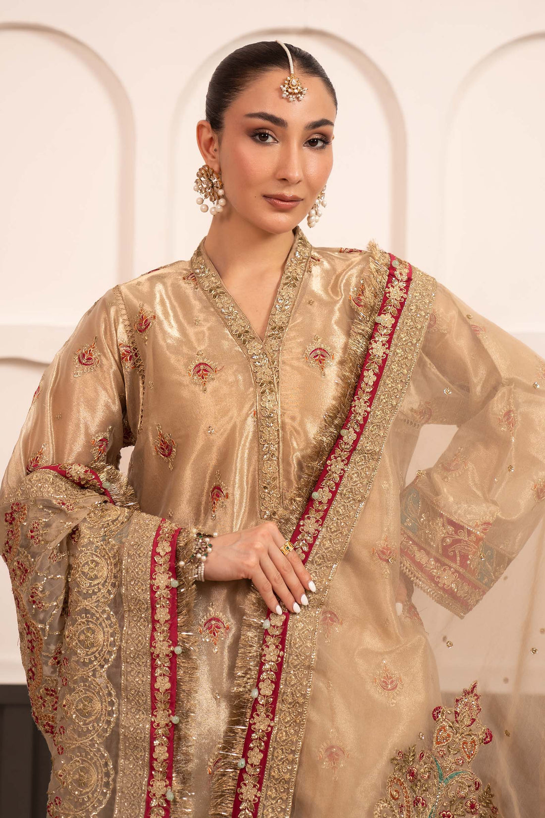 3 Piece Embroidered Tissue Suit