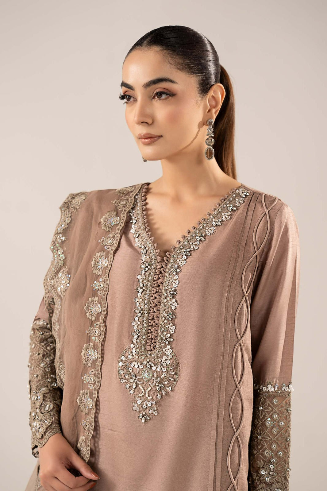 3 Piece Embroidered Raw Silk Suit